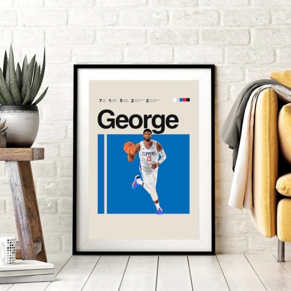 Paul George Poster LA Clippers Helvetica Mid-Century Modern NBA Fans