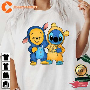 Pooh And Stitch Cute Friends Family Match Disney T-shirt