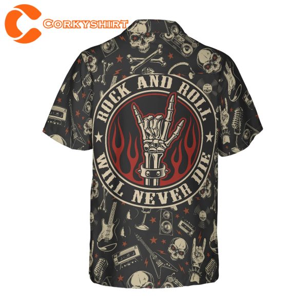 Rock Electric Guitar Skull And Crossbones Hawaiian Shirt