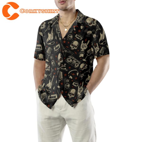 Rock Electric Guitar Skull And Crossbones Hawaiian Shirt