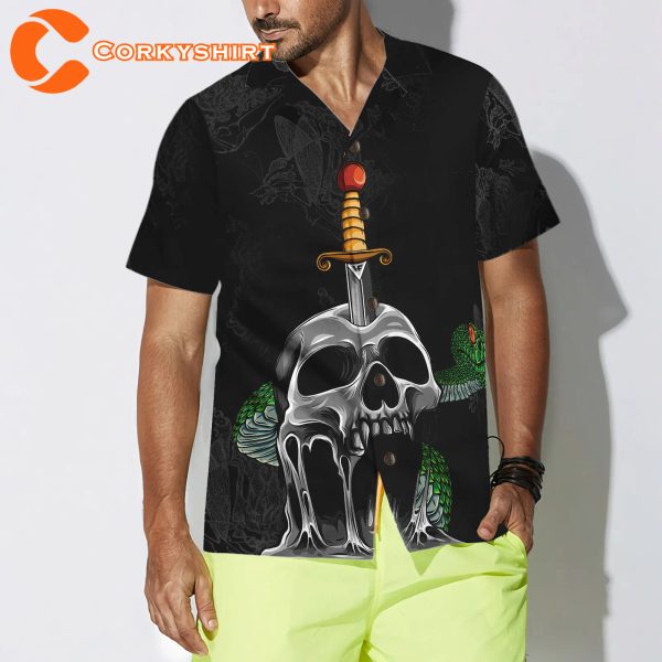 Skull & Snake Gothic Hawaiian Dark Sword Melted Black Skull Hawaiian Shirt