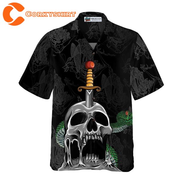 Skull & Snake Gothic Hawaiian Dark Sword Melted Black Skull Hawaiian Shirt
