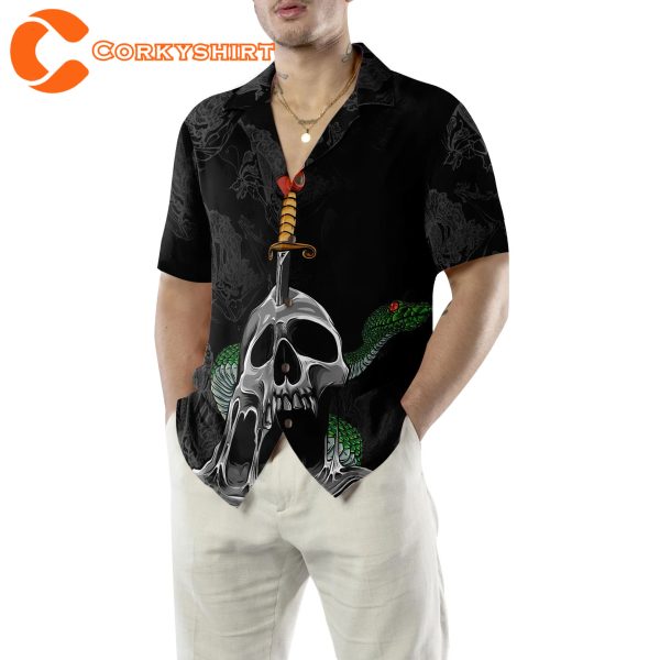 Skull & Snake Gothic Hawaiian Dark Sword Melted Black Skull Hawaiian Shirt