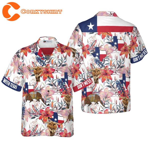 Texas Longhorn Bluebonnet And Armadillo Hawaiian Shirt