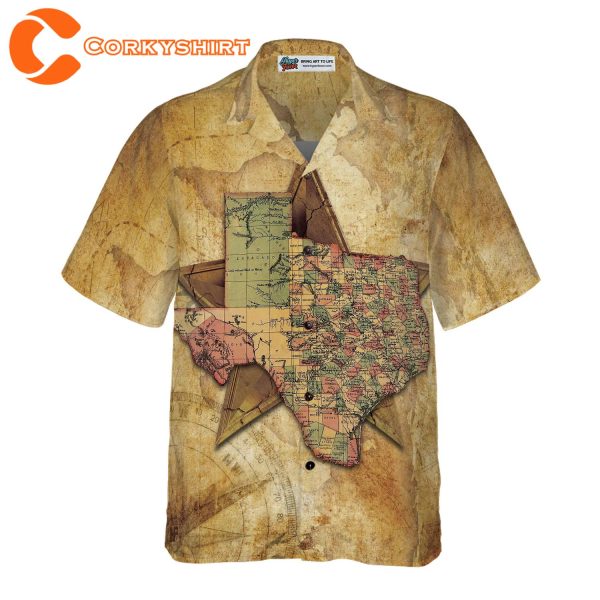 Texas State Map And Compass Pattern Hawaiian Shirt