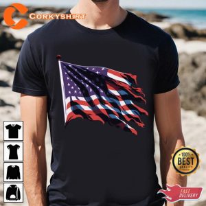 USA Flag Flying And Waving Happy 4th Of July Independence Day T-Shirt