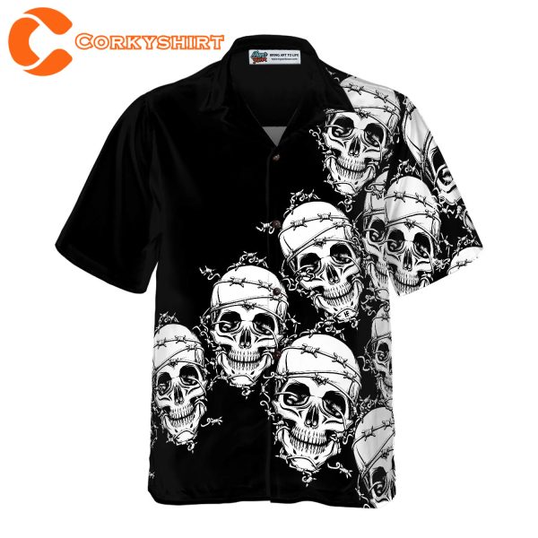 Unisex Skull In Barbed Wire Gothic Black Skull Goth Hawaiian Shirt