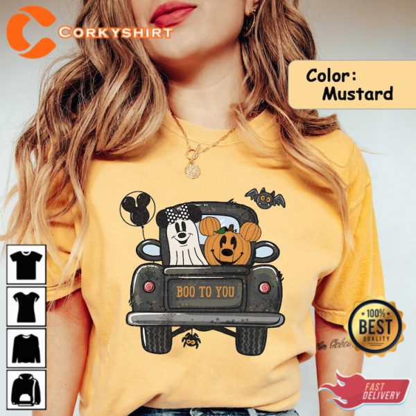 Vintage Boo To You Mickey Pumpkin Truck Minnie Ghost Halloween T-Shirt