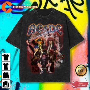 ACDC Band Washed Hard Rock Metal Music Band 50th Anniversary 1973 T-Shirt