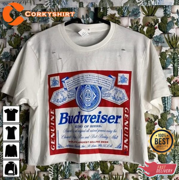 America Budweiser Distressed Crop Top Graphic Tee