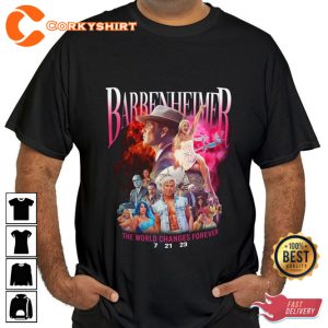 Barbenheimer The World Changes Forever Movie Poster 2023 T-shirt
