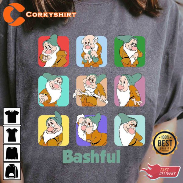 Bashful Snow White And Seven Dwarfs Disney Cartoon T-Shirt