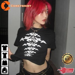 Black Gothic Print Crop Punk Style Girl Tshirt, Graphic Printing Sexy top Streetwear Summer Gothic Women T-Shirt