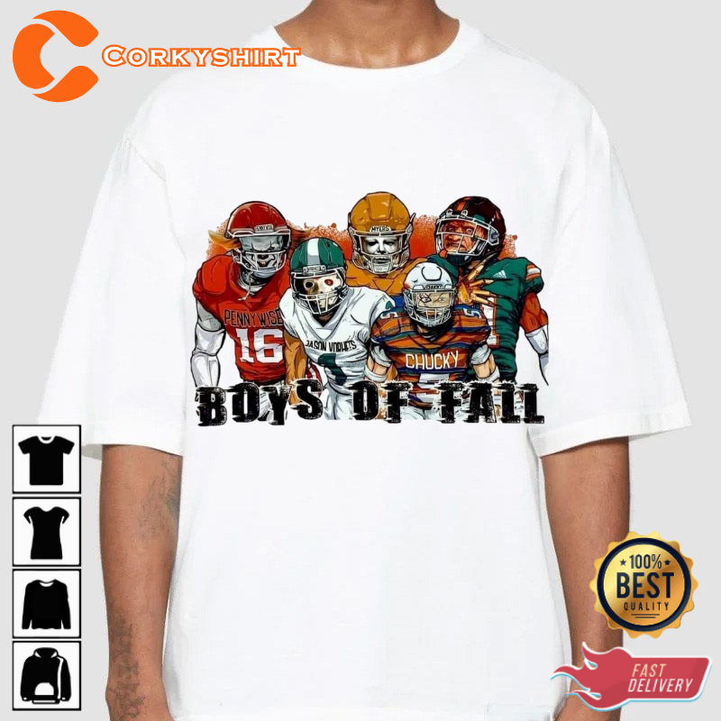 Boys Of Fall Funny Horror Character Football Team Halloween Costume T-Shirt