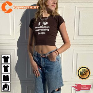 Brown Funny Y2K Crop Tee, Funny Womens Letter Heart Print Streetwear Sleeve Womens Crop Top T-Shirt