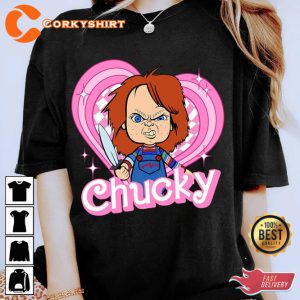 Chucky Pink Dolls Horror Halloween Childs Play Funny Halloween Party T-Shirt