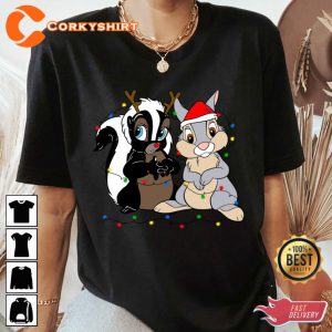 Disney Bambi Thumper And Flower Santa Christmas Style Cartoon T-Shirt