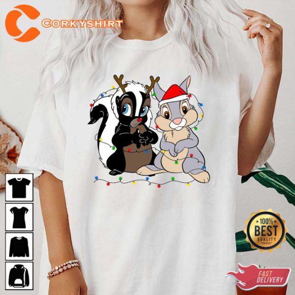 Disney Bambi Thumper And Flower Santa Christmas Style Cartoon T-Shirt