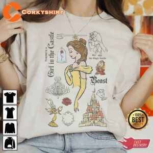 Disney Beauty And The Beast Characters Sketched Cartoon T-shirt