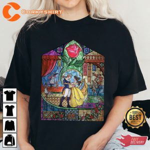 Disney Beauty The Beast Stained Glass Rose Graphic T-shirt