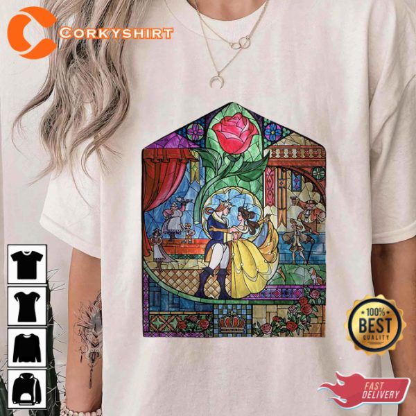 Disney Beauty The Beast Stained Glass Rose Graphic T-shirt