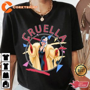 Disney Cruella 90s Portrait Villains Cartoon T-Shirt