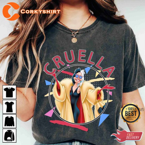 Disney Cruella 90s Portrait Villains Cartoon T-Shirt