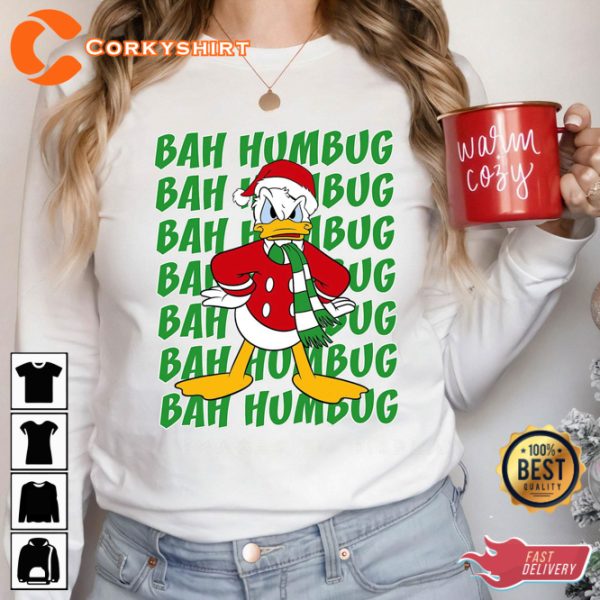 Disney Donald Duck Bah Humbug Christmas Text Stack Cartoon T-shirt