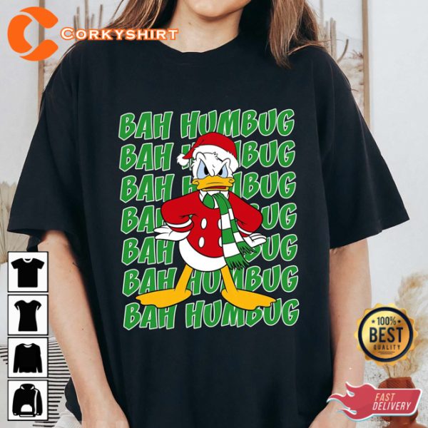 Disney Donald Duck Bah Humbug Christmas Text Stack Cartoon T-shirt