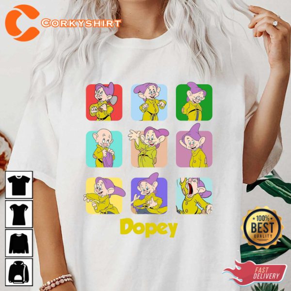 Disney Dopey Snow White And Seven Dwarfs Dopey Moods Cartoon T-Shirt
