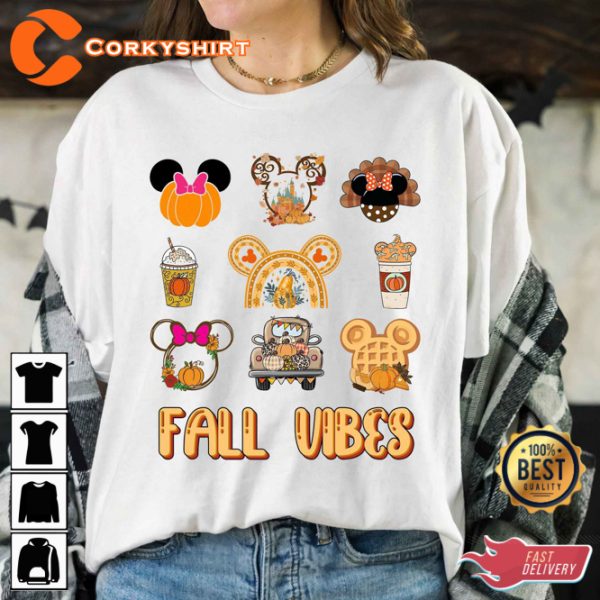 Disney Fall Vibes Pumpkin Cute Fall Thanksgiving Cartoon T-Shirt