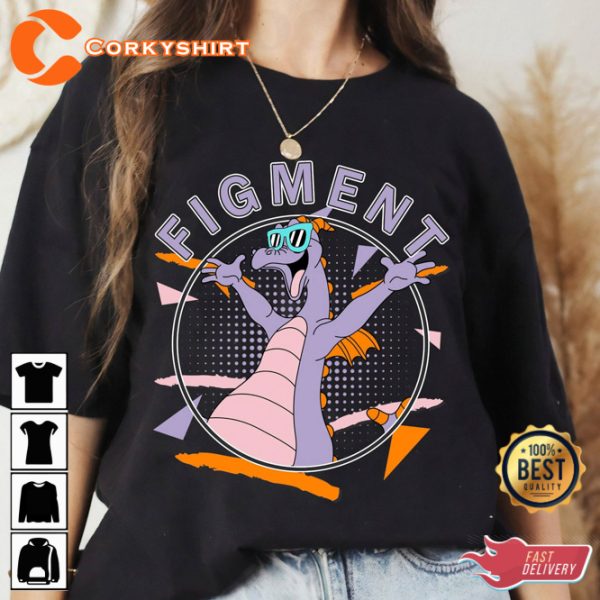 Disney Figment Retro 90s Portrait Pink Tummy Dragon Cartoon T-Shirt