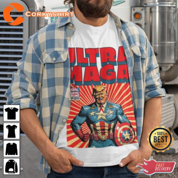 Donald Trump 2024 Funny Trump Ultra MAGA Captain America Parody T-Shirt