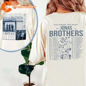 Five Albums, One Night Jonas Brothers Double-Sided Tour Shirt, Ultimate Jonas Brothers Fan Tee, Musical Memories Collection