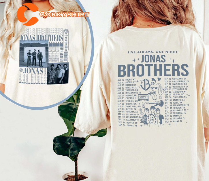 Five Albums, One Night Jonas Brothers Double-Sided Tour Shirt, Ultimate Jonas Brothers Fan Tee, Musical Memories Collection