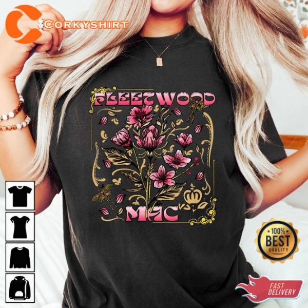 Fleetwood Mac Floral Distressed Band Rock and Roll Band Music Lover Gifts T-Shirt