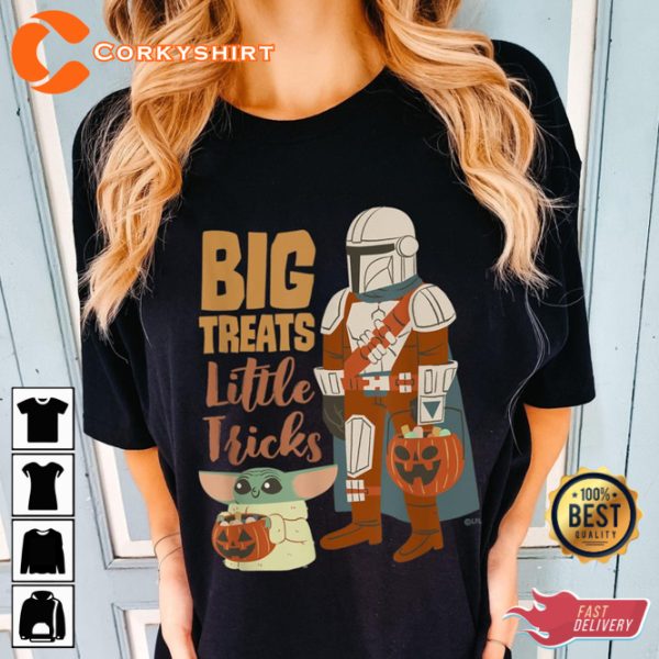 Grogu The Mandalorian Baby Yoda Big Treats Little Tricks Disney St4r Wars Halloween Costume T-Shirt