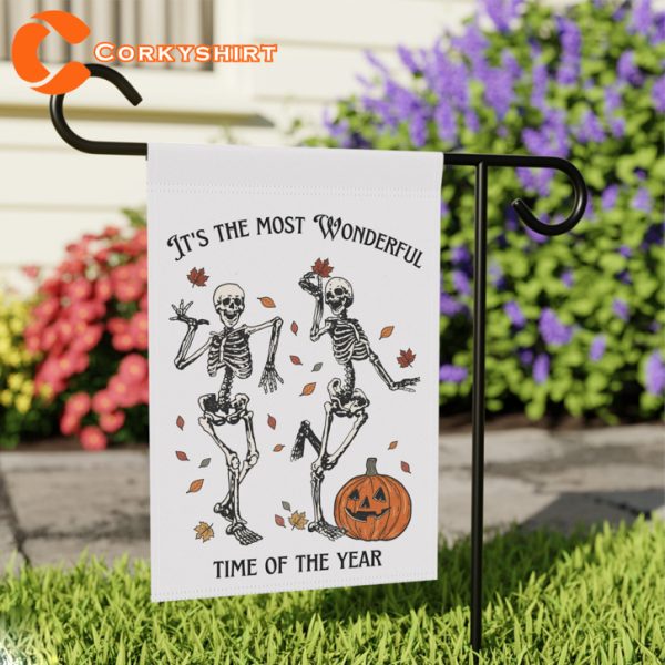 Halloween Most Wonderful Time Of The Year Skeleton Garden Flag