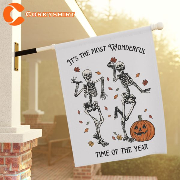 Halloween Most Wonderful Time Of The Year Skeleton Garden Flag