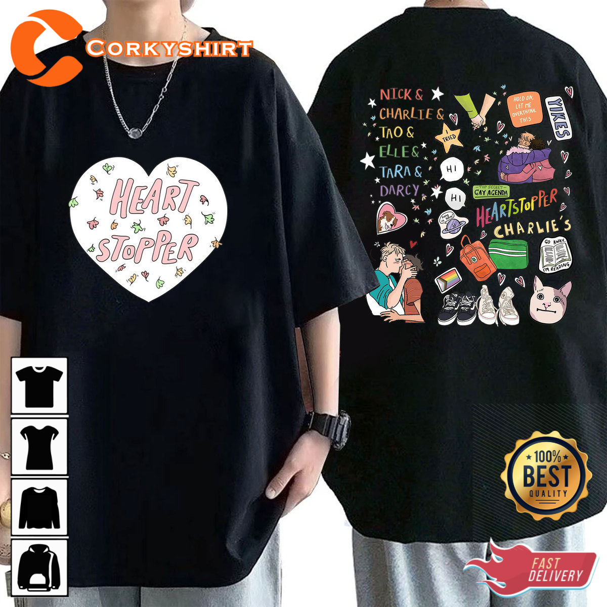 Heartstopper Double Sided Merch Gift Nick And Charlie Movie T-Shirt