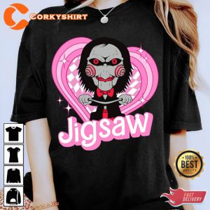 Jigsaw Pink Dolls Horror Halloween Saw Movie Funny Halloween Party T-Shirt