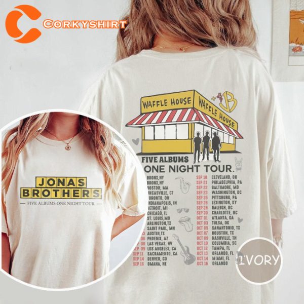 Jonas Brothers 5 Albums One Night Tour Waffle House Double Sided T-Shirt