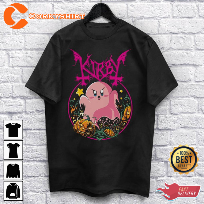 Kirby Pink Ghost Funny Cute Heavy Metal Gaming Halloween Spooky T-Shirt