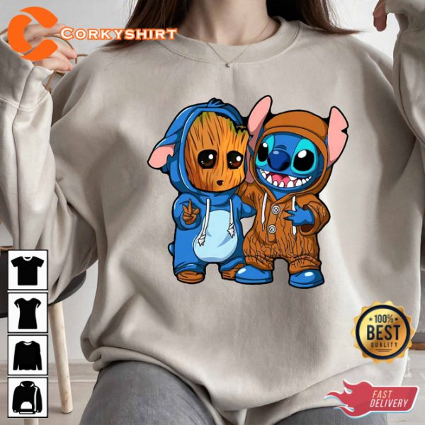Marvel Baby Groot And Stitch Costume Best Friends Disneyland Cartoon T-Shirt