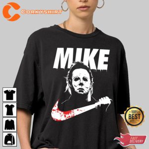 Michael Myers Mike N1ke Parody Bloody Swoosh Halloween Costume T-Shirt
