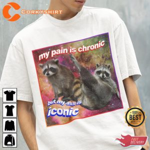 My Pain Is Chronic But My Ass Is Iconic Funny Meme Raccoon T-Shirt