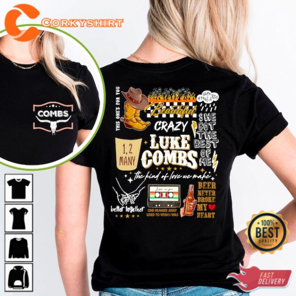 Official Luke Combs Concert Tshirt, Country Western Music America Tour Tee