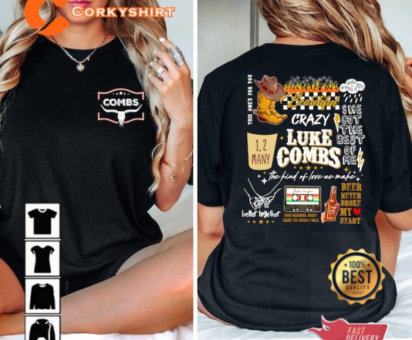 Official Luke Combs Concert Tshirt, Country Western Music America Tour Tee