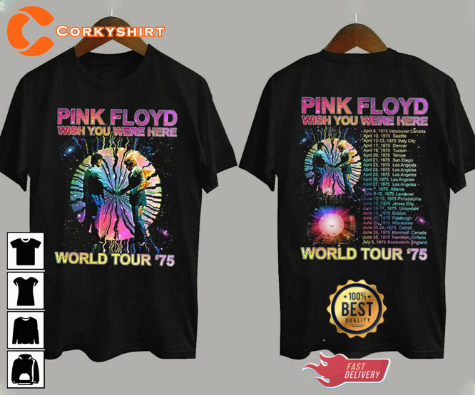 Pink Floyd Wish You Were Here World Tour 75 Rock Music Concert T-Shirt