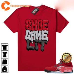 Raging Bulls 5s Sneaker Match Tees Red Shoe Game Lit Unisex T-Shirt